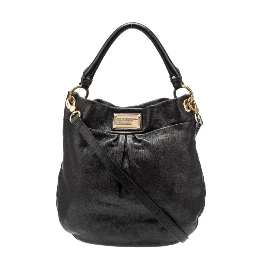 Marc by Marc Jacob’s Black Leather Hobo Shoulder Crossbody Bag with gold accents